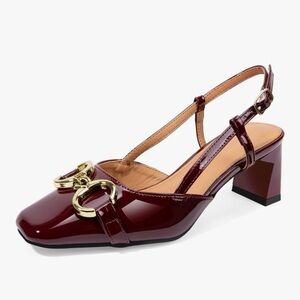 Women's Slingback Square Toe Pumps Low Chunky Heel Slip On Sling Backs